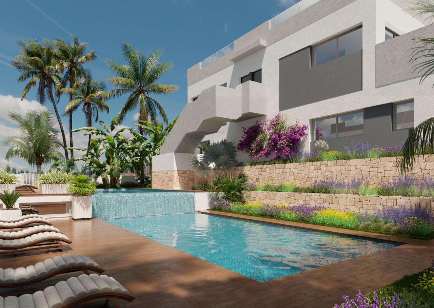Élégant bungalow neuf de plain-pied avec solarium et piscine commune à Los Balcones, Torrevieja
