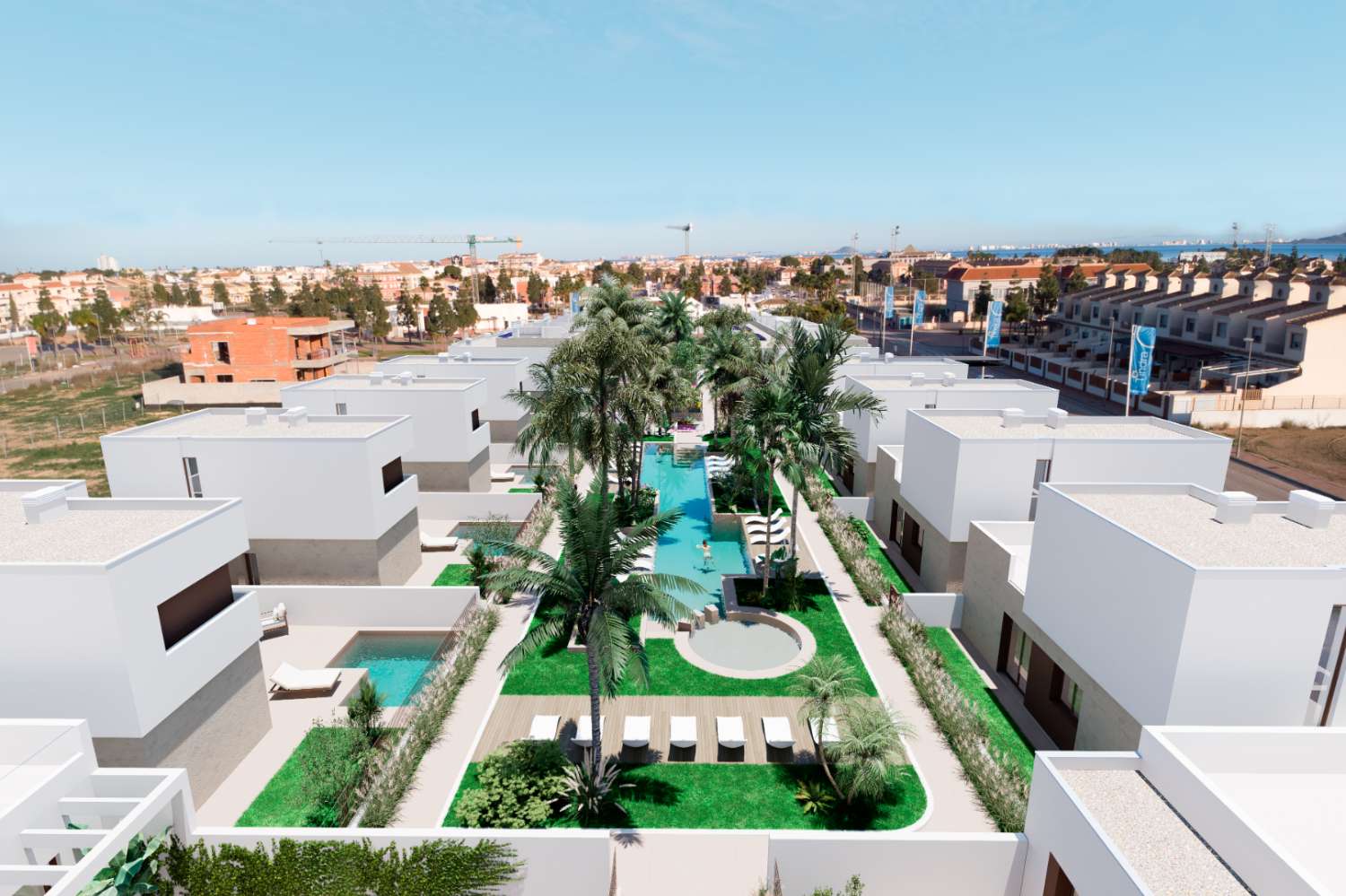 Bungalow de obra nueva en planta baja con jardín privado cerca de Serena Golf en Los Alcázares