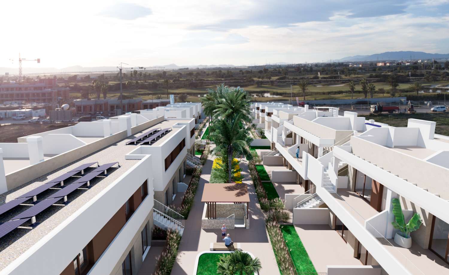 Bungalow de obra nueva en planta baja con jardín privado cerca de Serena Golf en Los Alcázares