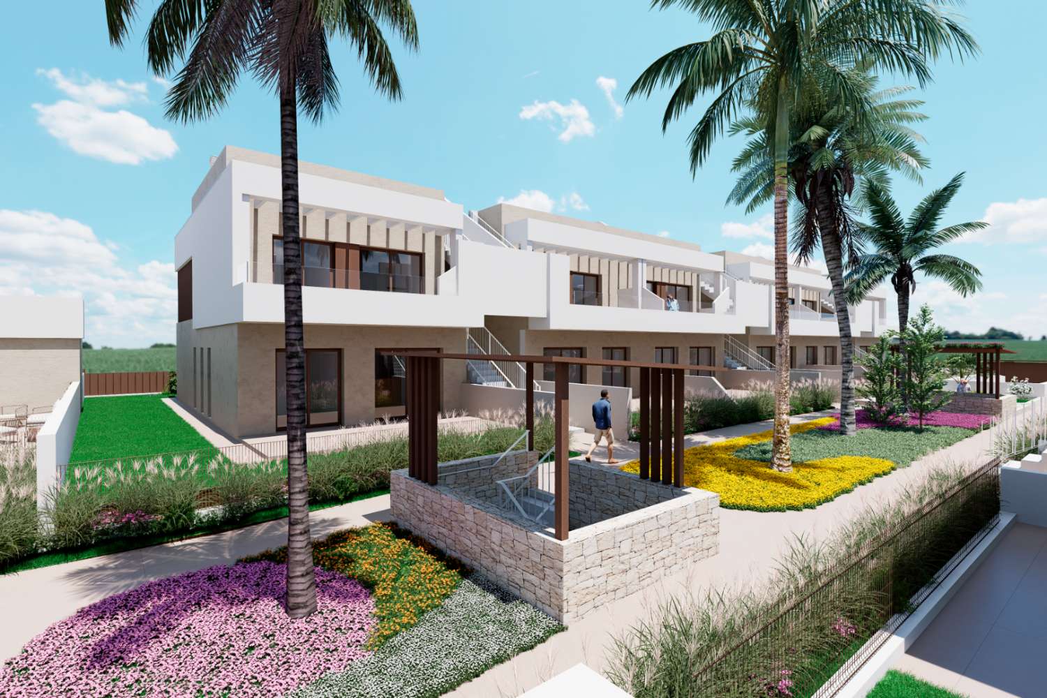 Bungalow de obra nueva en planta baja con jardín privado cerca de Serena Golf en Los Alcázares