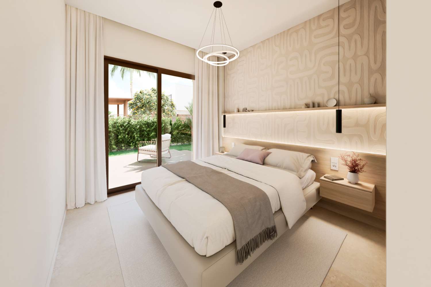Bungalow de obra nueva en planta baja con jardín privado cerca de Serena Golf en Los Alcázares