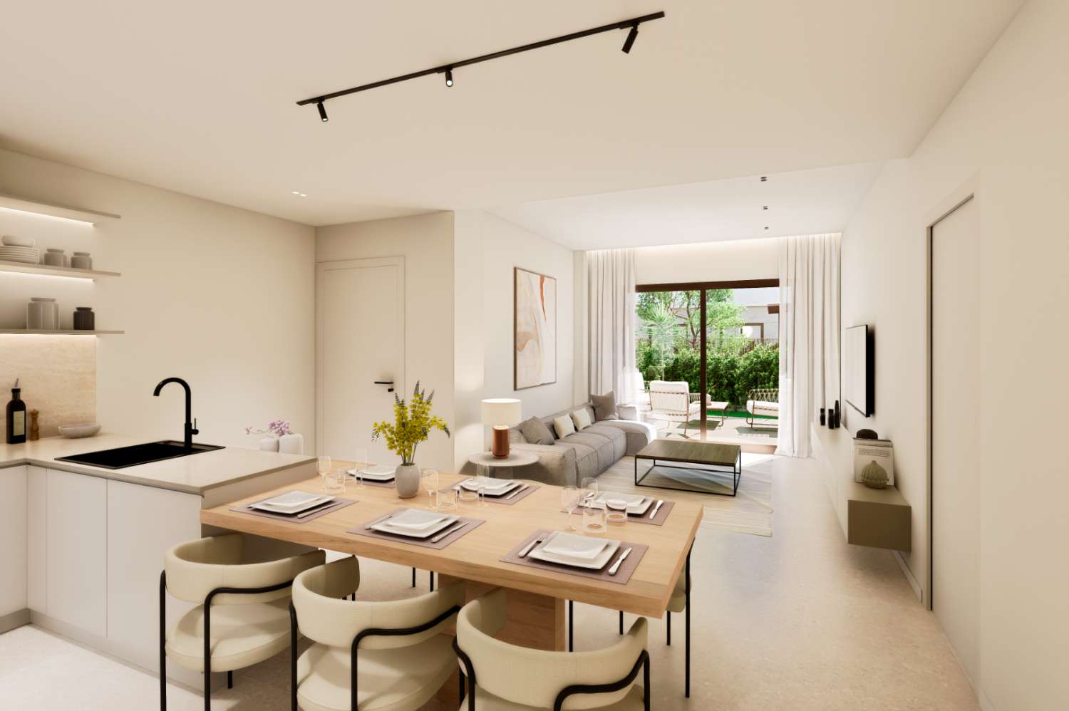 Bungalow de obra nueva en planta baja con jardín privado cerca de Serena Golf en Los Alcázares