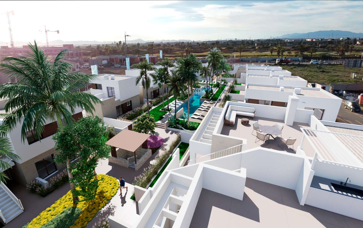Bungalow de obra nueva en planta baja con jardín privado cerca de Serena Golf en Los Alcázares