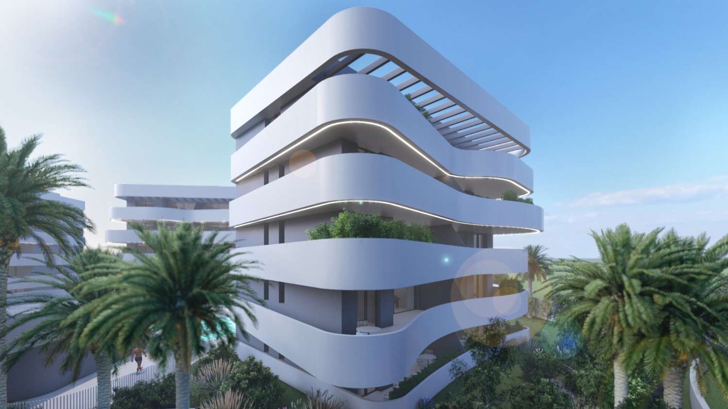 Adosado de obra nueva con solárium y amplias terrazas en residencial con piscina y gimnasio en El Raso, Guardamar del Segura