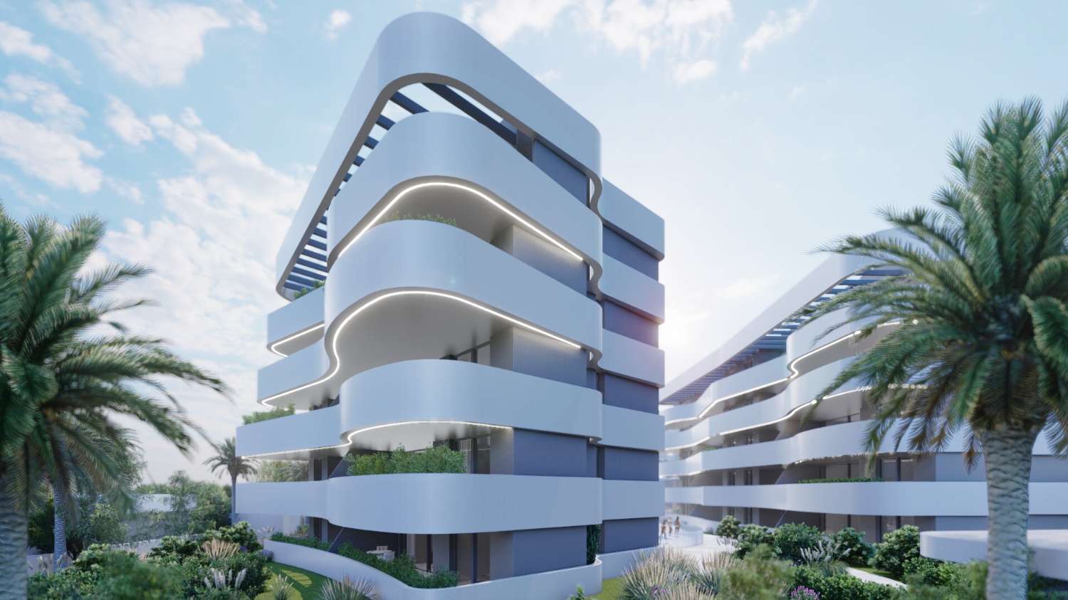 Adosado de obra nueva con solárium y amplias terrazas en residencial con piscina y gimnasio en El Raso, Guardamar del Segura