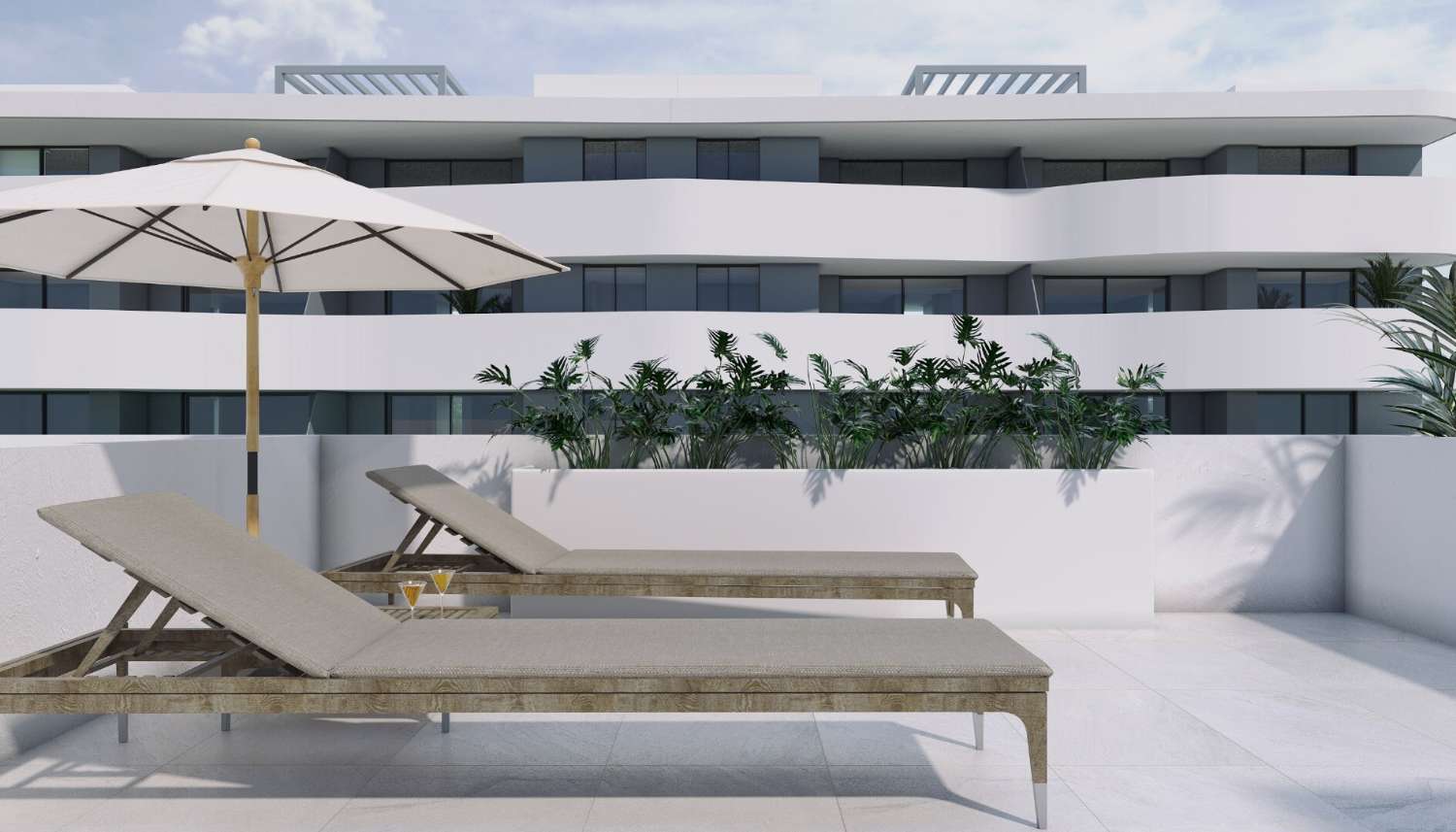 Adosado de obra nueva con solárium y amplias terrazas en residencial con piscina y gimnasio en El Raso, Guardamar del Segura