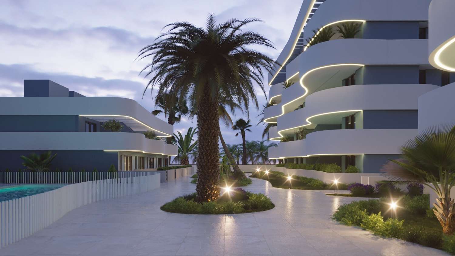 Adosado de obra nueva con solárium y amplias terrazas en residencial con piscina y gimnasio en El Raso, Guardamar del Segura