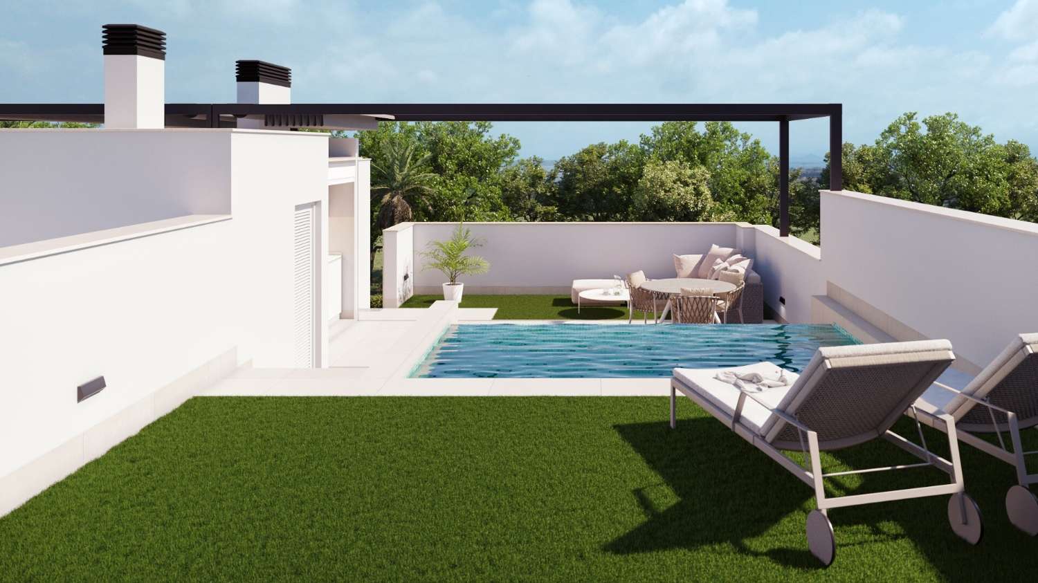 Bungalow moderno en planta alta con solárium y piscina infinity en Pilar de la Horadada