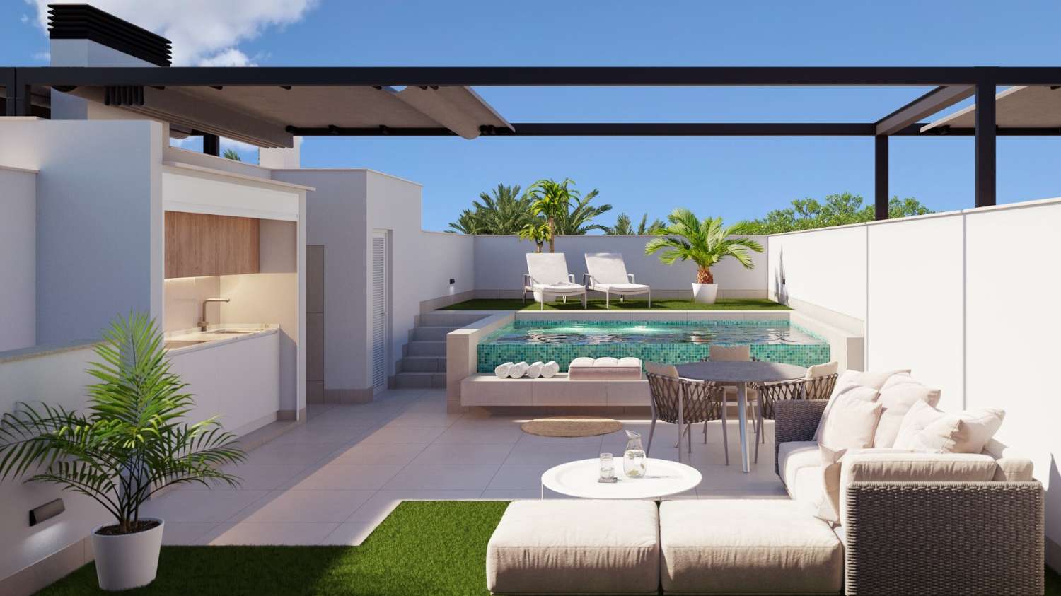 Bungalow moderno en planta alta con solárium y piscina infinity en Pilar de la Horadada