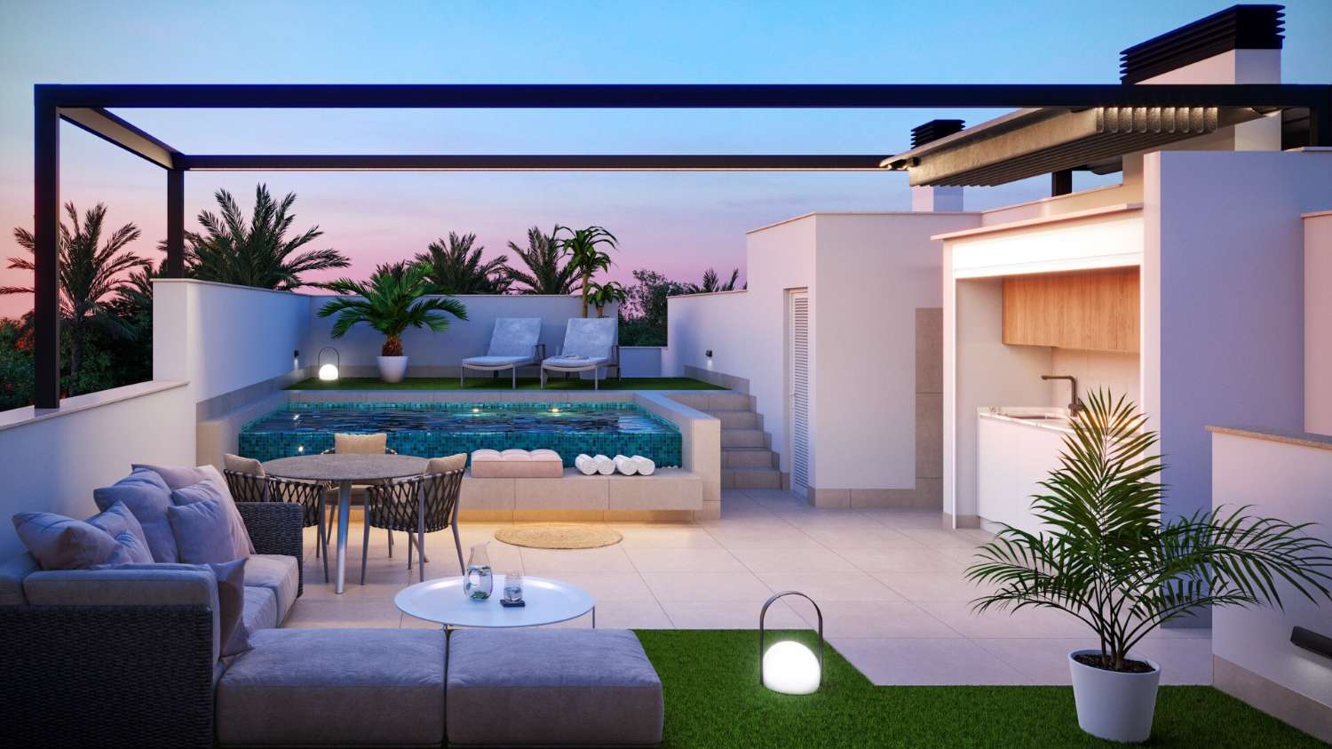 Bungalow moderno en planta alta con solárium y piscina infinity en Pilar de la Horadada