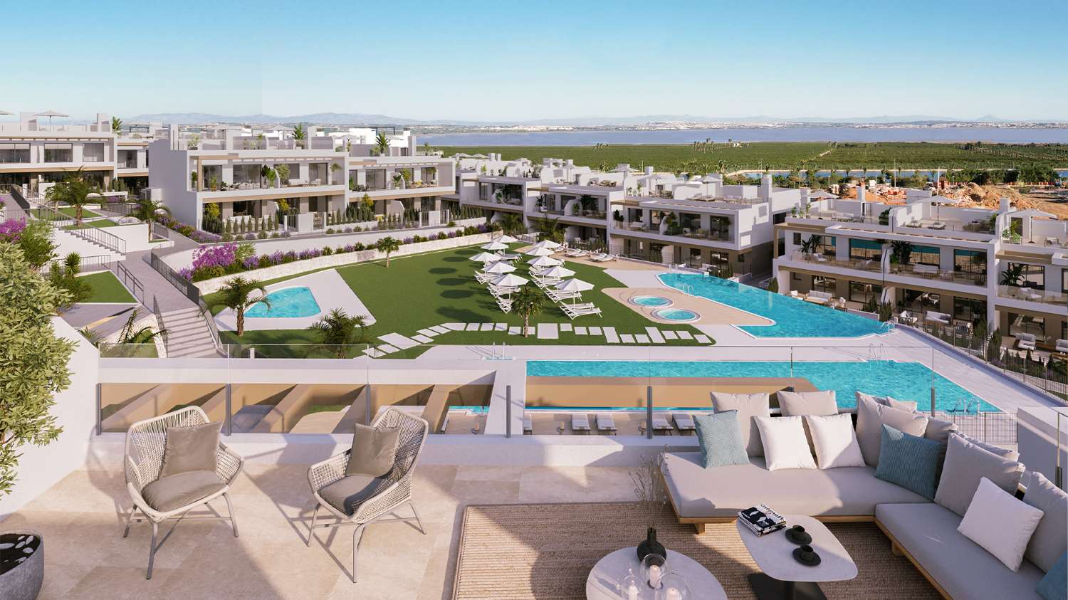 Apartamentos de 2 y 3 dormitorios con estupendas zonas comunes en Torrevieja